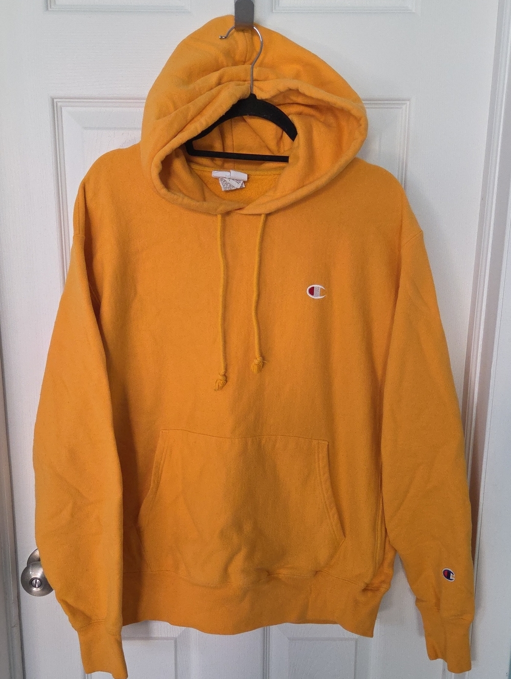 Champion Reverse Weave Hoodie Mustard Gold Pullover Sweatshirt Large